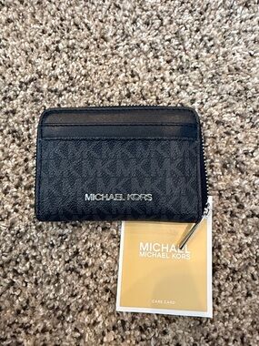 Michael Kors Black Signature Zip Card Wallet